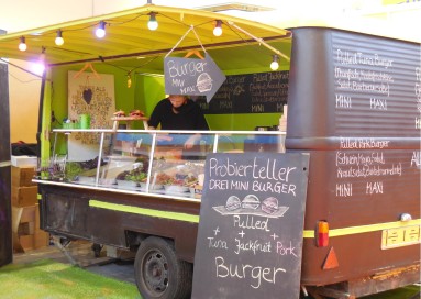A food truck serving burgers.